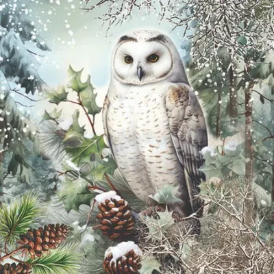 Produktbild von Weihnachten Servietten 25x25 cm 3-lagig 20 Stück Snowy owlMix  Eule Wald Weihnachten