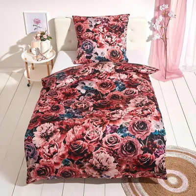 Produktbild von Traumschlaf Mako-Satin Bettwäsche Blütenpoesie 135x200 cm + 80x80 cm