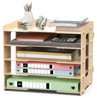 Image de Solidchoice - Organisateur de bureau en bois avec 5 compartiments