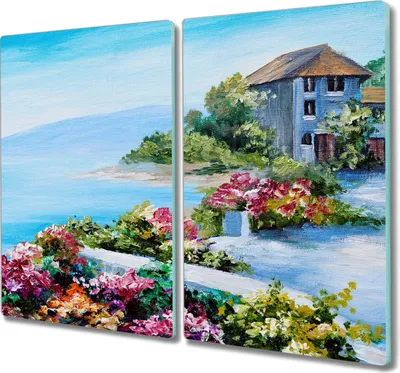 Produktbild von Coloray Hackbrett Küchenbrett Kochplattenabdeckung Schneidebrett Herdabdeckplatte 2x30x52 cm - Malerei Meer