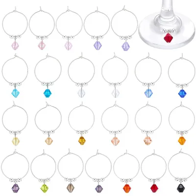 24er-Set Ringe mit Edelstein-Anhängern für Gläser