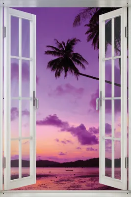 Produktbild von Wallario Outdoor-Poster für Garten oder Balkon 61 x 91,50 cm: Sonnenuntergang unter Palmen  Himmel in lila und orange