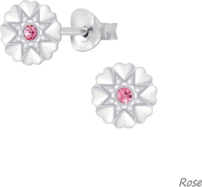 Produktbild von Blumen Herz Ohrstecker mit Kristall: 925 Silber Ohrringe Rose