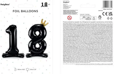 Image de Ballon en plastique debout 18 chiffre avec couronne, 84 cm, noir / or