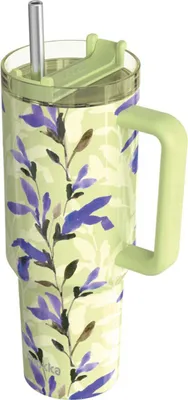 Image de Quokka, mug isotherme 1200ml avec paille motif fleurs matcha, vert