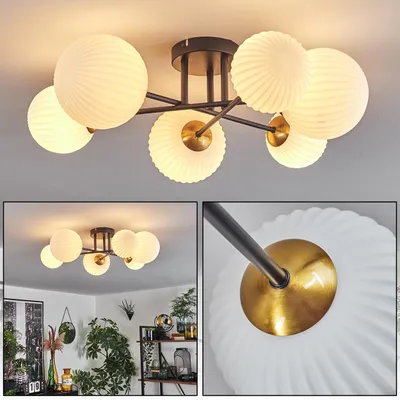 Produktbild von Isorella Deckenlampe aus Metall/Riffelglas in Schwarz/Gold/Weiß