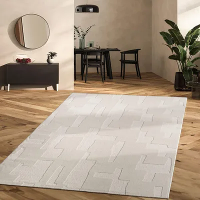 Produktbild von TT Home Wohnzimmer Teppich Schlafzimmer Kurzflor Soft Modern Boho Skandi Design 3D Unifarben Abstraktes Geometrisches Design Größe 160x230 cm