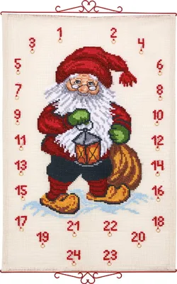 Produktbild von Permin Kreuzstich-Set Adventskalender "Weihnachtsmann mit Lichtern", 75x112cm