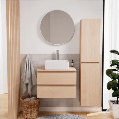 Image de Ensemble meuble simple vasque SORRENTO 60 cm + vasque + robinet + miroir + colonne
