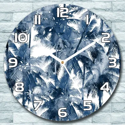 Produktbild von Wanduhr aus Glas Rund fi 30 Aquarell Palmen Quarz Deko Wohnzimmer Büro