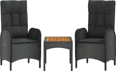 Obrázek produktu pro vidaXL 3dílná zahradní souprava s polštáři Black Poly Rattan