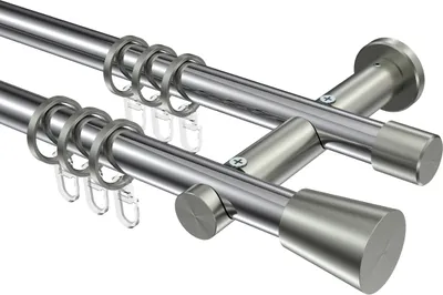 Produktbild von Interdeco Gardinenstange / Vorhangstange Chrom / Edelstahl-Optik, Typ Platon Sitra (Konus), 20 mm Ø 2-läufig, 240 cm