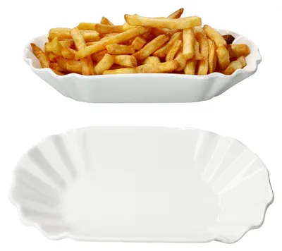 Produktbild von 2x Frietjes XL Pommesschale oval weiß Currywurst-Schale Servier-Teller Porzellan