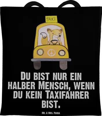 Produktbild von Mr. & Mrs. Panda Tote Bag Taxifahrer Herz - Schwarz - Geschenk, Schultasche, Einkaufstasche, Beutel, Tasche, Shopping
