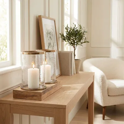 Produktbild von 2 x Kerzenleuchter, Windlicht, Glas, Alu, Kupfer