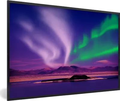 Produktbild von MuchoWow® MuchoWow® Gerahmtes Poster Nordlichter - Schnee - Natur 90x60 cm - Poster mit zchwarzem Bilderrahmen - Fotorahmen - Foto-Plakat