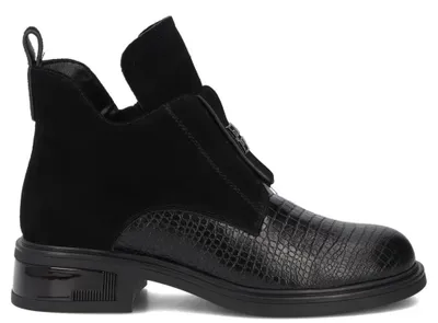 Produktbild von Damen Halbstiefel aus Naturleder Schwarz mit Blockabsatz Reißverschluss Winter