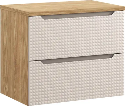 Zdjęcie produktu dla Nowoczesna Szafka Łazienkowa 70 Cm Z Blatem Dąb I Frontami 3D Beż