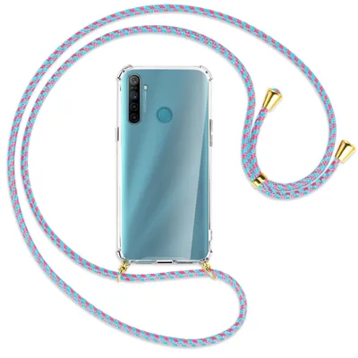 Produktbild von Handykette Backcover-Schutzhülle mit Band (Metall goldfarben) für Realme 5 / 5i - pink/mint