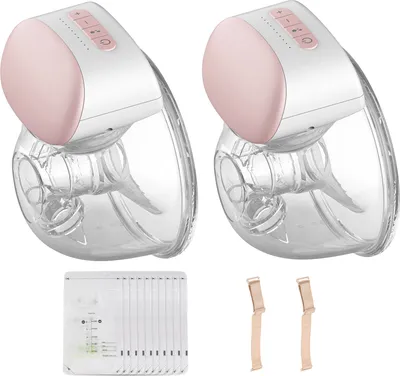 Produktbild von Bebebao BB-P1 2er-Pack Tragbare elektrische Milchpumpe Hands Free Portable Breast Cup 8oz/240ml BPA-frei 3 Modi 10 Saugstufen zum Stillen mit 24mm Flansch + 2 Stueck BH-Anpassungsschnallen + 10 Stueck Muttermilch-Aufbewahrungsbeutel