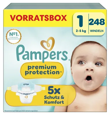 Produktbild von Pampers Premium Protection Größe 1, 248 Windeln, 2kg-5kg – Größe Size1_PPTVorratsbox, Premium Protection Taped MSB/Vorratsbox