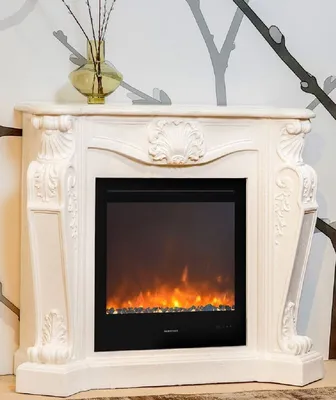 Produktbild von Casa Padrino Luxus Jugendstil Kamin mit LED Kamineinsatz Cremeweiß 118 x 43 x H. 111 cm - Luxus Elektrokamin