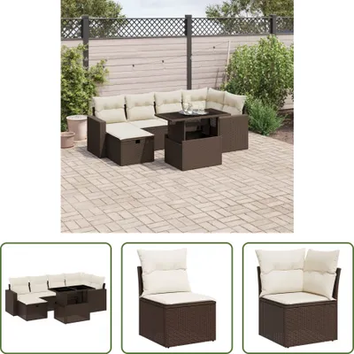 Produktbild von The Living Store 7-tlg. Garten-Sofagarnitur mit Kissen Braun Poly Rattan