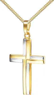 Produktbild von Goldkreuz-Anhänger 750 Gold 18 Karat bicolor für Damen, Herren und Kinder als Kettenanhänger und Schmuck-Etui mit Kette 50 cm
