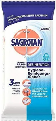 A package of Sagrotan Hygiene-Reinigungstücher.