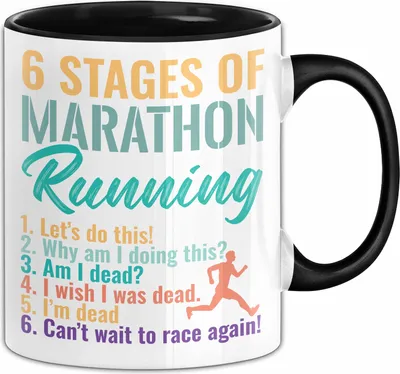 Produktbild von Marathon-Läufer Tasse Geschenk Jogger 6 Stages Of Marathon Running Joggen Kaffee-Becher (Schwarz)
