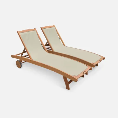 Immagine prodotto di Set 2 lettini prendisole in legno multiposizione con ruote, Grigio bruno