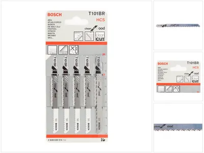 Zdjęcie produktu dla Bosch 2 608 630 014, Ostrze wyrzynarki, Płyta wiórowa, Płyta pilśniowa, Miękkie drewno, Płyta stolarska, Stal wysokowęglowa (HCS), 2,5 mm, 10 cm, 5 szt.