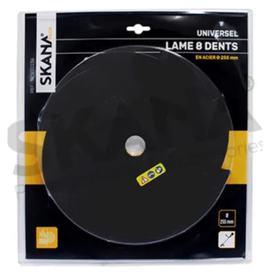 Immagine prodotto di Lama in acciaio a 8 denti, diametro: 255 mm, foro: 25,4 mm, spessore: 1,8 mm. Per decespugliatori da 35 cc in su