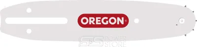 A chainsaw guide bar with the Oregon logo.