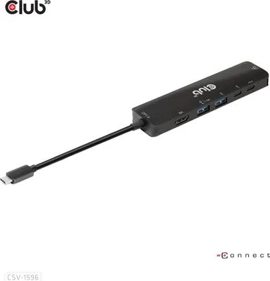 Image de Club3d CLUB3D USB Gen1 Type-C, Hub 6-en-1 avec HDMI 8K30Hz, 2xUSB Type-A, RJ45 et 2xUSB Type-C, Data et PD charge 100 watt
