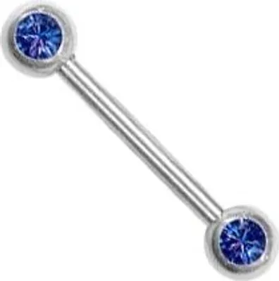 Immagine prodotto di Piercing al capezzolo in acciaio inox 2 pietre di cristallo colore blu JRB2S - 14,0 millimetri