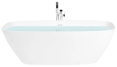 Obrázok produktu pre BELIANI, samostatne stojaca vaňa, biela, materiál: minerálny kompozit, rozmer: 170 x 72 cm, oválna, úzka okraj, povrch z pevného materiálu, moderný dizajn, kúpeľňa