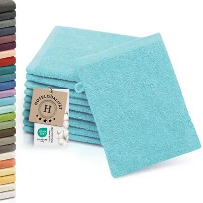 Produktbild von 10er Set Waschlappen aus Baumwolle, 16x21 cm, azurblau