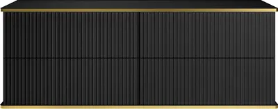 Produktbild von Hängender Waschbeckenunterschrank mit Rillenmuster und goldenem Rand – Schwarz – 150 cm – KELIZA