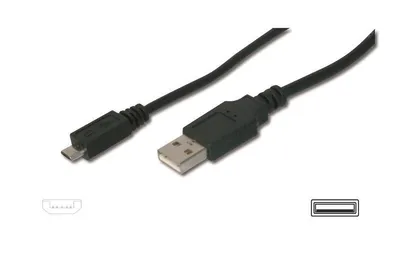 Zdjęcie produktu dla Digitus Kabel połączeniowy USB-A - Micro-B, 1 m, 1 m, USB A, Micro-USB B, USB 2.0, Męska/Męska, Czarny