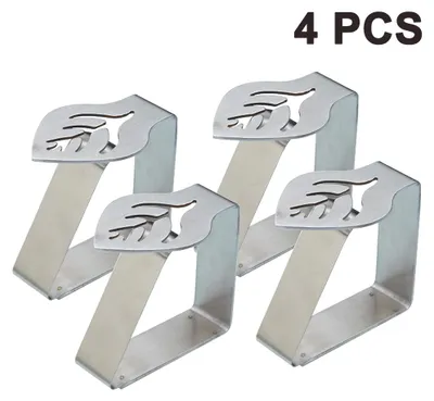 Produktbild von 4 Stück Edelstahl Silber Verdickte Starke Stoffklammern, Tischdeckenklammerhalter, Tischdeckenklammern, Tischdeckenklammerhalter für Draußen und Drinnen