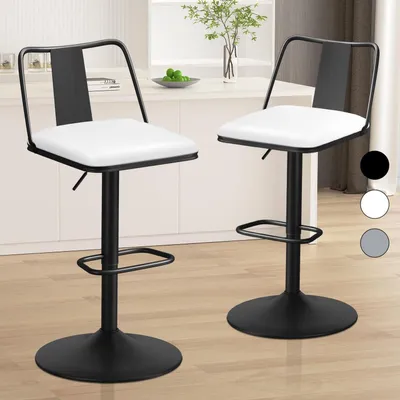 Produktbild von Barhocker-Set 2 Stück gepolstert höhenverstellbar mit Rückenlehne Kunstleder Weiß