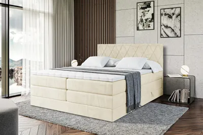 Produktbild von ALTDECOR Boxspringbett mit 2 Matratzen und Topper - 120x200 cm - LEPARO KING - Beige Monolith 04 - Polsterbett mit, H3- und H4- Matratzen, Bettkasten und Lattenrost, Bett mit Stauraum