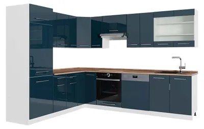 Immagine prodotto di Cucina angolare completa Vicco Fame-Line Blu scuro lucido/Bianco 287 x 227 cm, PL Rovere, Model 49016