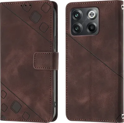 Produktbild von Hülle für OnePlus 10T 5G Prägung Flip Leder Brieftasche Schutzhülle mit Ständer Braun
