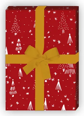 Produktbild von Retro Weihnachtspapier mit grafischem Weihnachtsbaum Wald, rot, 32 x 48cm - G9834, 32 x 48cm