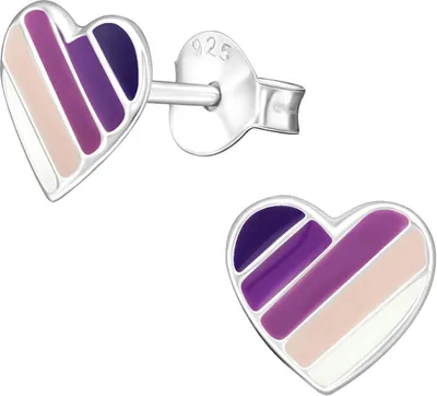 Produktbild von Ohrringe Ohrstecker 925 Sterling Silber Gestreiftes Herz in lila