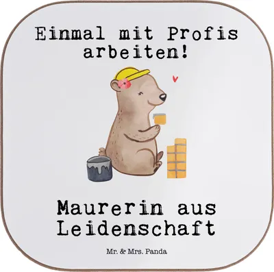 Produktbild von Mr. & Mrs. Panda Holzuntersetzer Maurerin Leidenschaft - Weiß - Geschenk, Gesellenprüfung, Getränkeuntersetzer, Untersetzer für Gläser, Lustig, gläseruntersetzer, Spruch