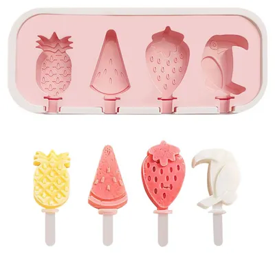Produktbild von Eis am Stiel Formen - Silikon-Eisformen für DIY-Eiscreme und Desserts - Obstförmige Eismolds für Eislutscher, Kuchen und Schokoriegel - Rosa