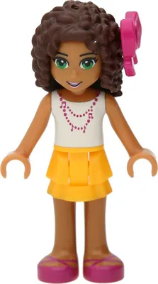 A single Lego Friends minifigure standing against a white background.